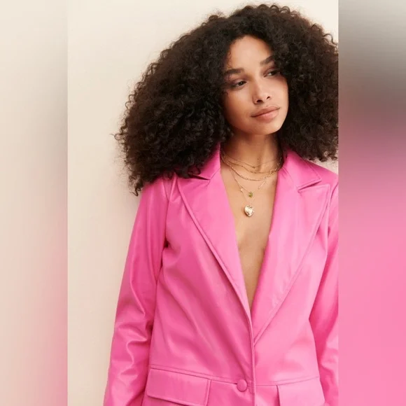 ANTHROPOLOGIE PINK HUTCH VEGAN LEATHER BLAZER SIZE SMALL - Picture 4 of 15